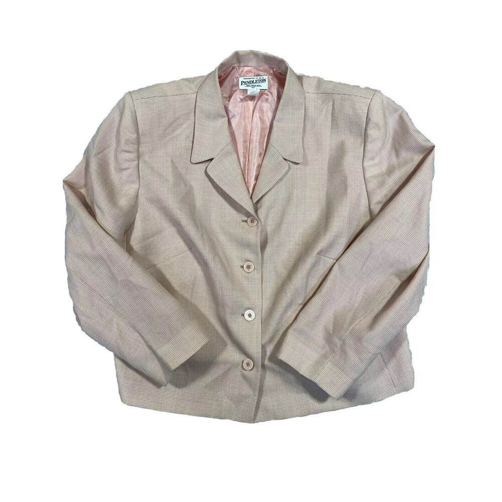 Pendleton Blazer Womens 20W Pink Wool Houndstooth USA Office Grandmacore VINTAGE